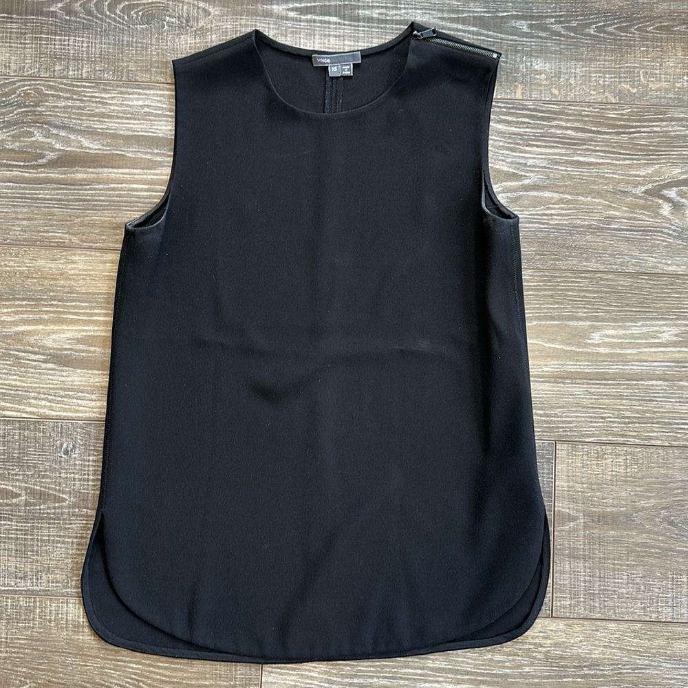 Black Vince Tank Dress Shirt with Zipper on Shoulder